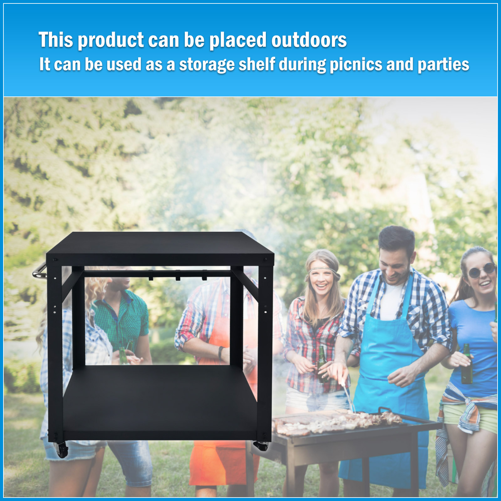 Double-Shelf Movable Outdoor Worktable