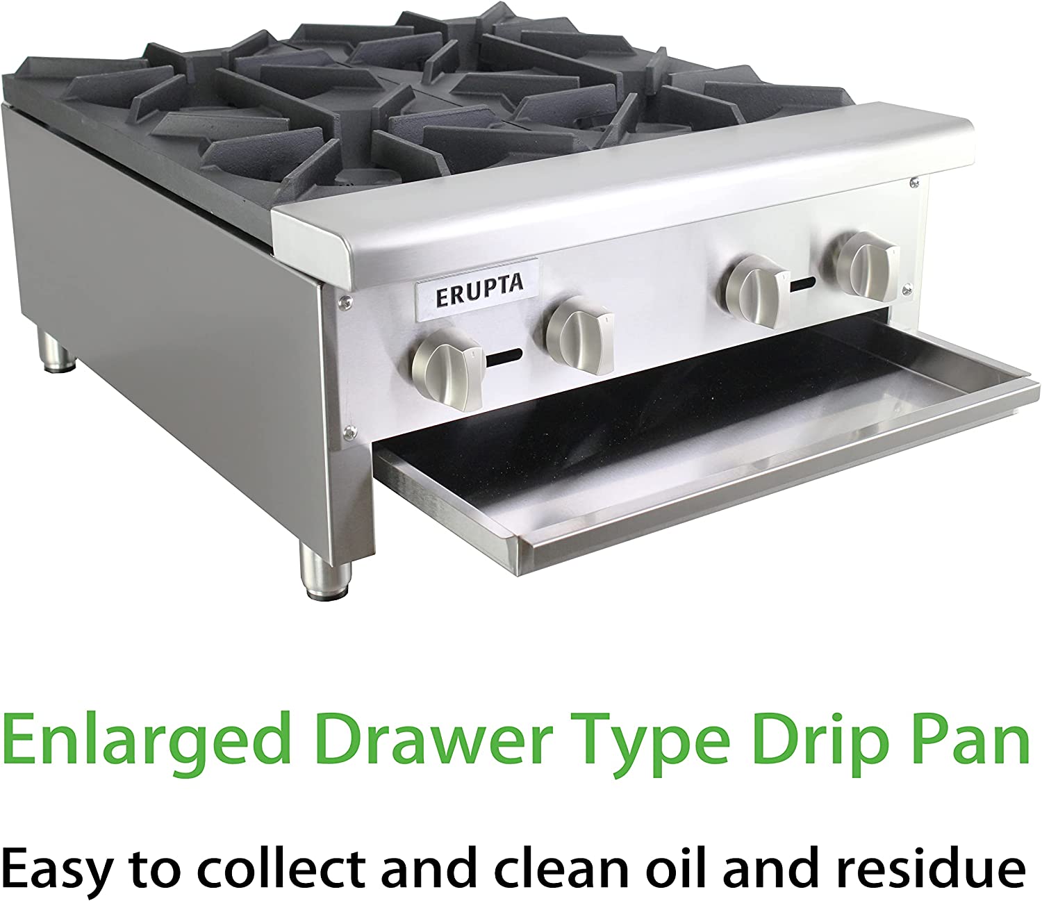 ERUPTA 24'' Commercial Hot Plate Natural/Propane Gas Cook Stove Range with 4 Burners BTU 112,000 Restaurant Equipment