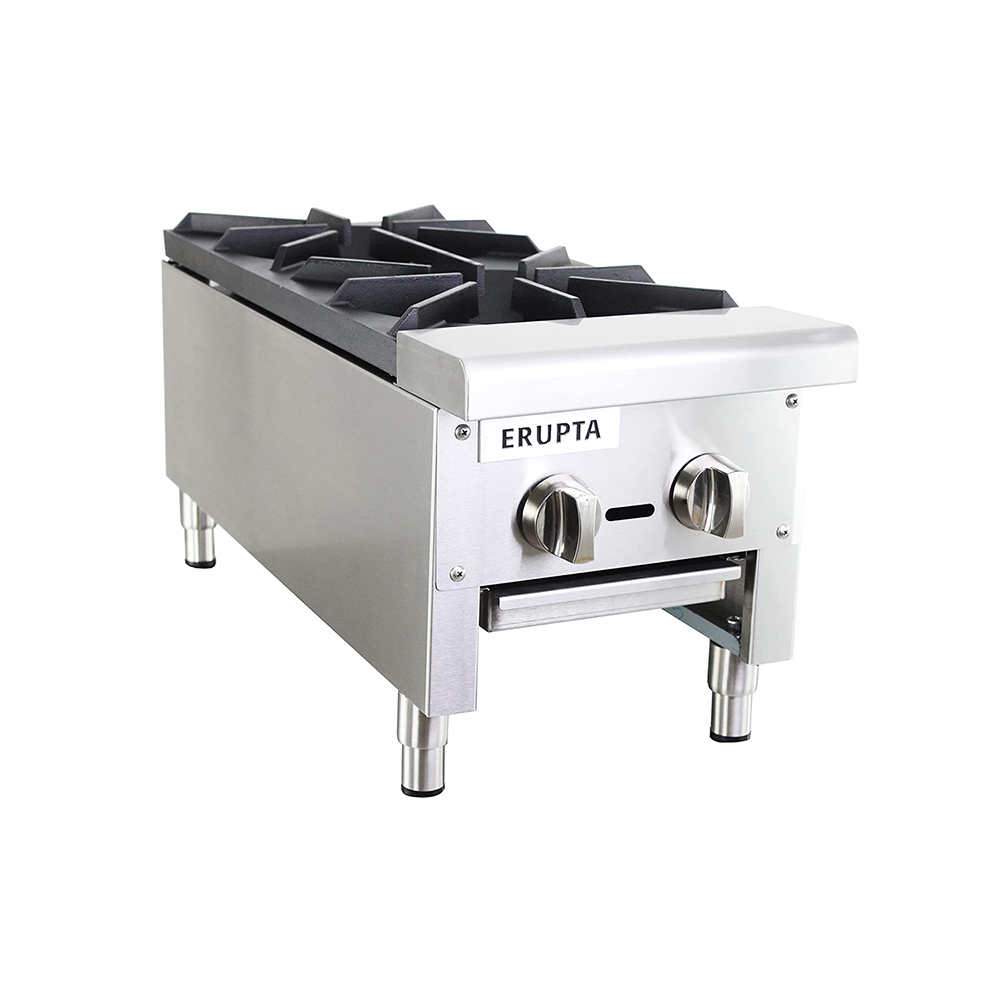 ERUPTA 12'' Commercial Hot Plate Natural/Propane Gas Cook Stove Range with 2 Burners BTU 56,000 Restaurant Equipment