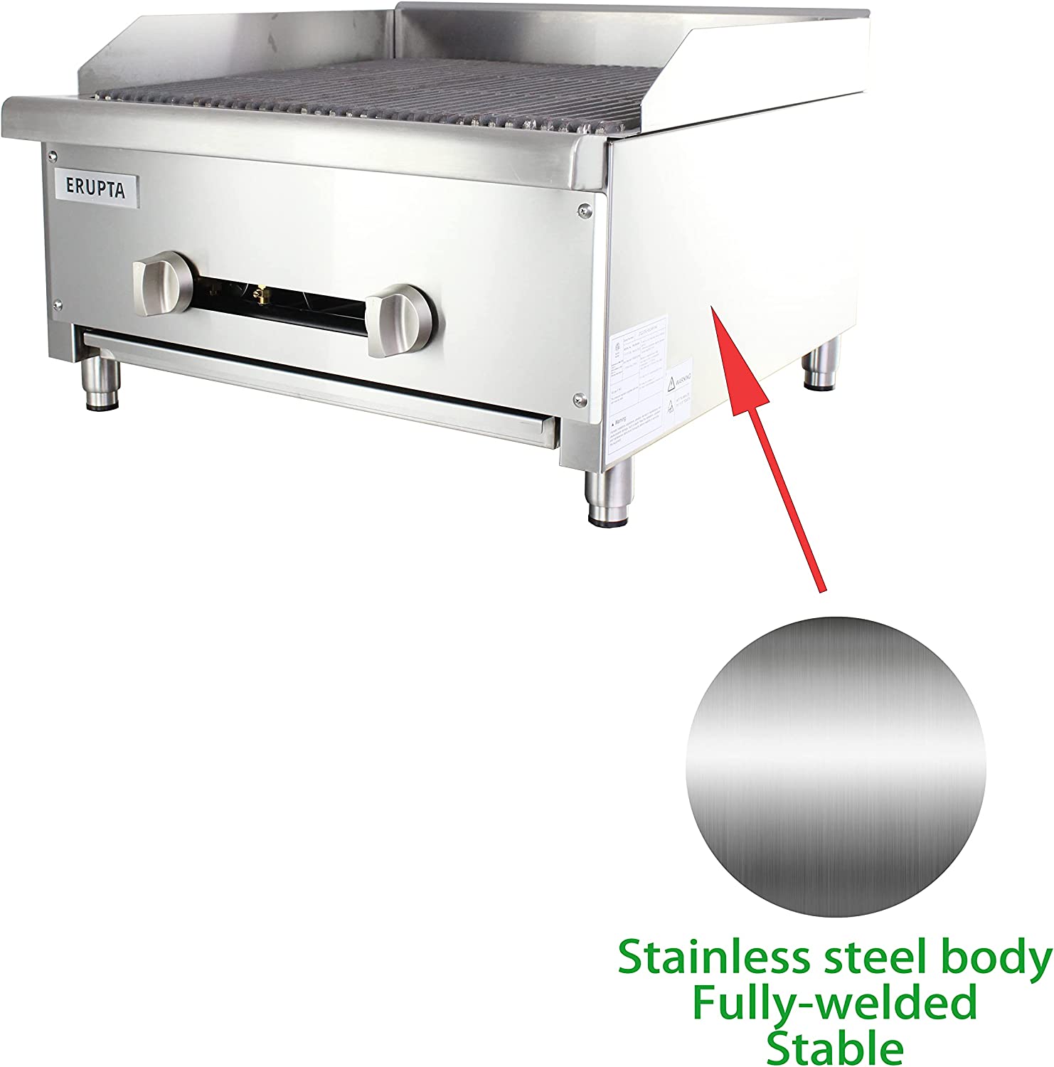 ERUPTA Commercial Stainless steel Charbroilers 24'' Natural/Propane Gas grill with 2 Burners BTU 56,000 Restaurant Equipment