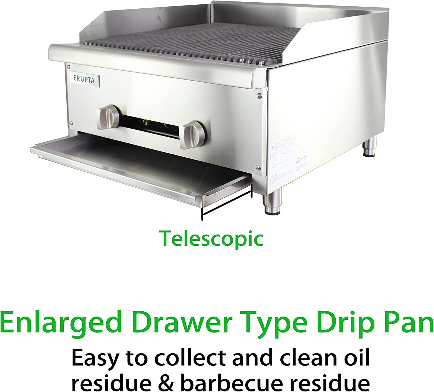 ERUPTA Commercial Stainless steel Charbroilers 24'' Natural/Propane Gas grill with 2 Burners BTU 56,000 Restaurant Equipment