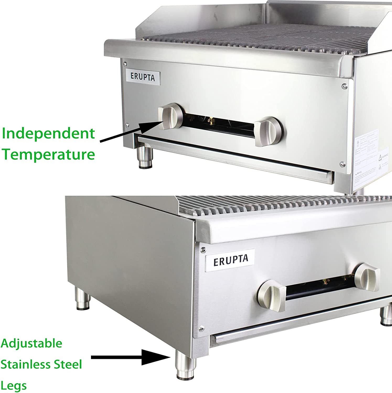 ERUPTA Commercial Stainless steel Charbroilers 24'' Natural/Propane Gas grill with 2 Burners BTU 56,000 Restaurant Equipment