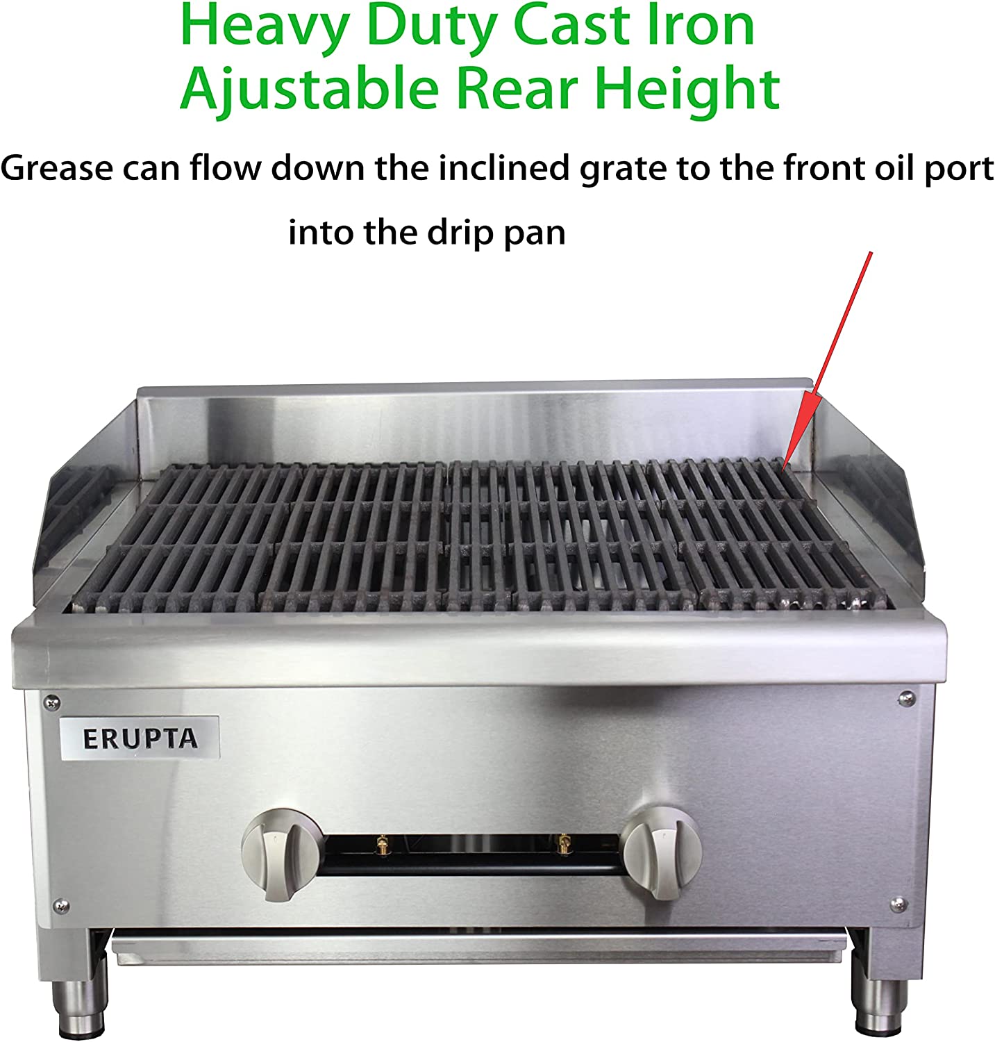 ERUPTA Commercial Stainless steel Charbroilers 24'' Natural/Propane Gas grill with 2 Burners BTU 56,000 Restaurant Equipment