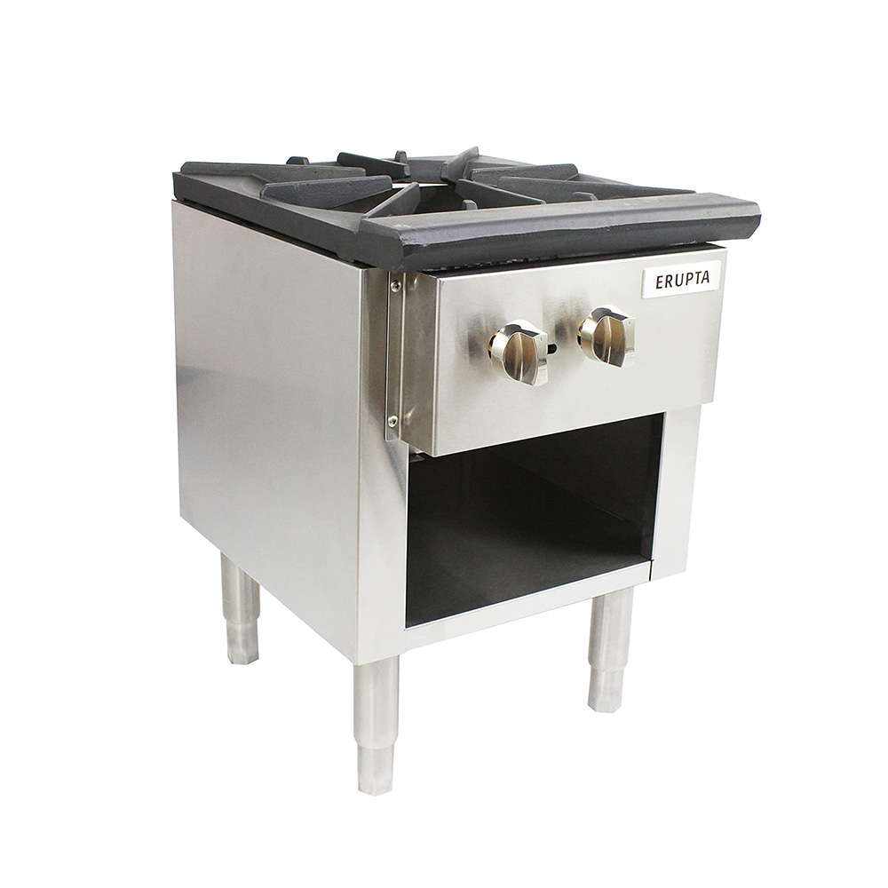ERUPTA 18'' Commercial gas range Natural/Propane Gas Cook Stock Pot Stove Range with 2 Burners BTU 90,000 Restaurant Equipment