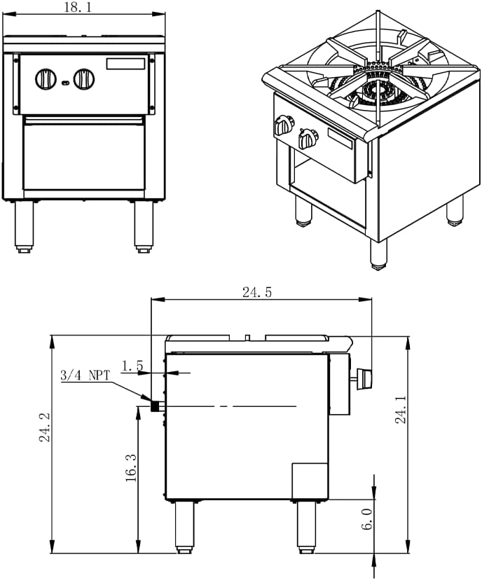 ERUPTA 18'' Commercial gas range Natural/Propane Gas Cook Stock Pot Stove Range with 2 Burners BTU 90,000 Restaurant Equipment