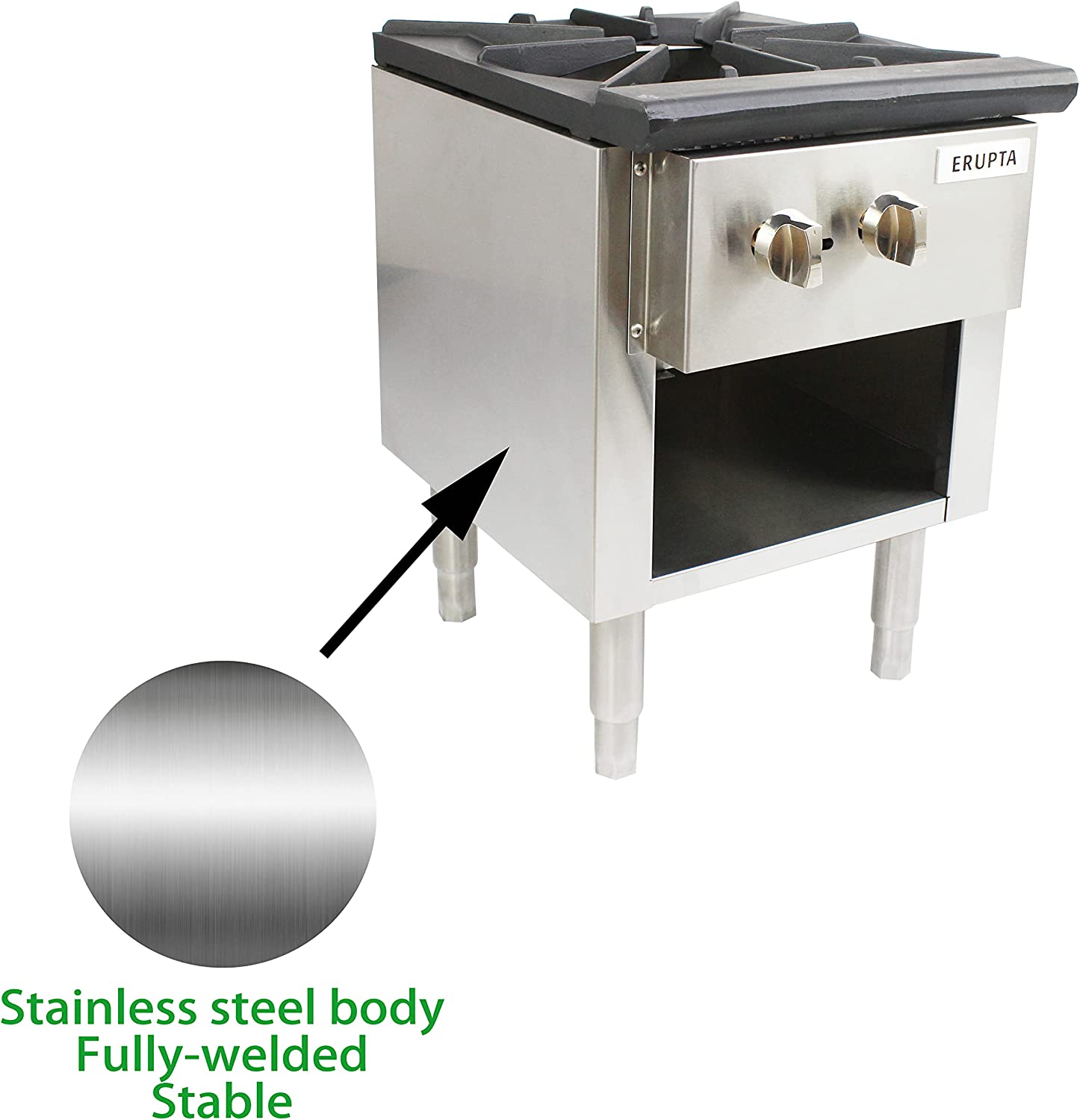 ERUPTA 18'' Commercial gas range Natural/Propane Gas Cook Stock Pot Stove Range with 2 Burners BTU 90,000 Restaurant Equipment